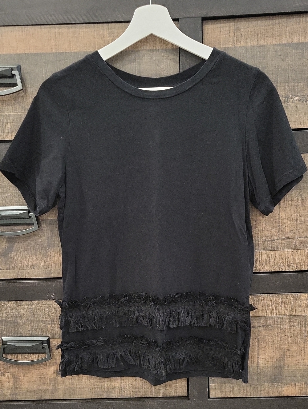 H&M Black Short Sleeve Top with Fringe Hem